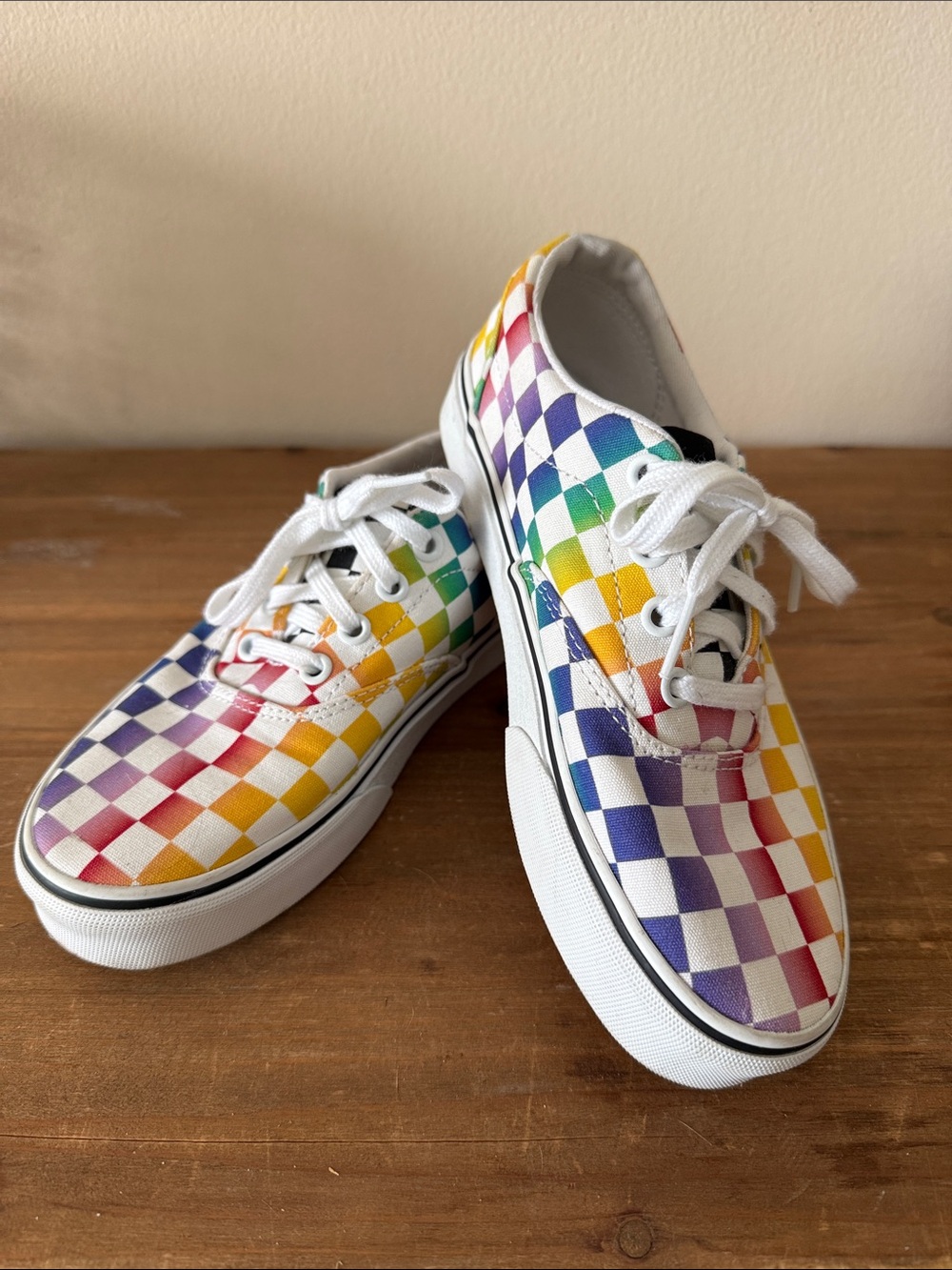 Vans Kids Rainbow Check Canvas Sneakers - White with Multicolor Check